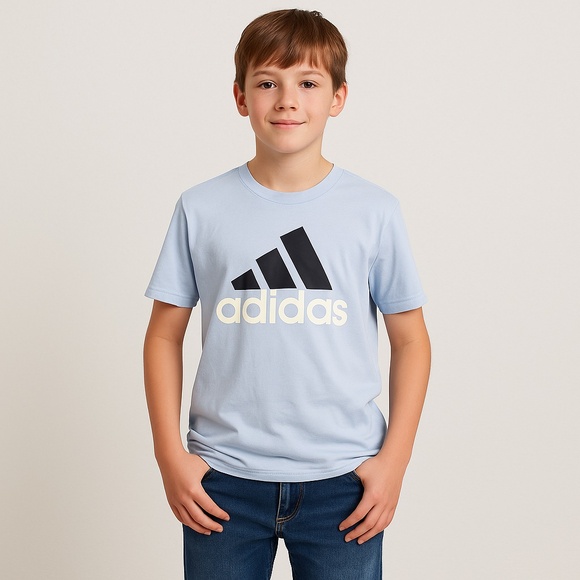Adidas Boys Light Blue Logo Tee โ Size XL--Like New - Picture 1 of 4